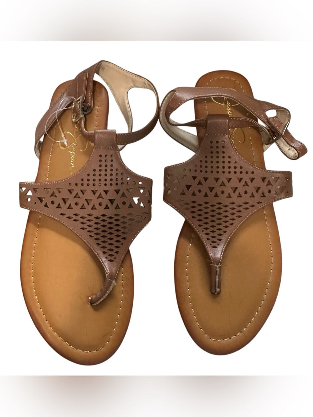 Jessica Simpson Brown Sandals Womens 7.5 Rovan Thong Laser Cut Bohemian